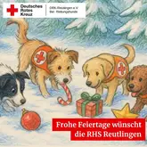 Rettungshunde handgezeichnet mit Geschenken im Schnee